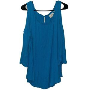Chico's Aqua Cold‎ Shoulder Bell Sleeve Tunic Ruffle Neckline Women's 3 XL/16